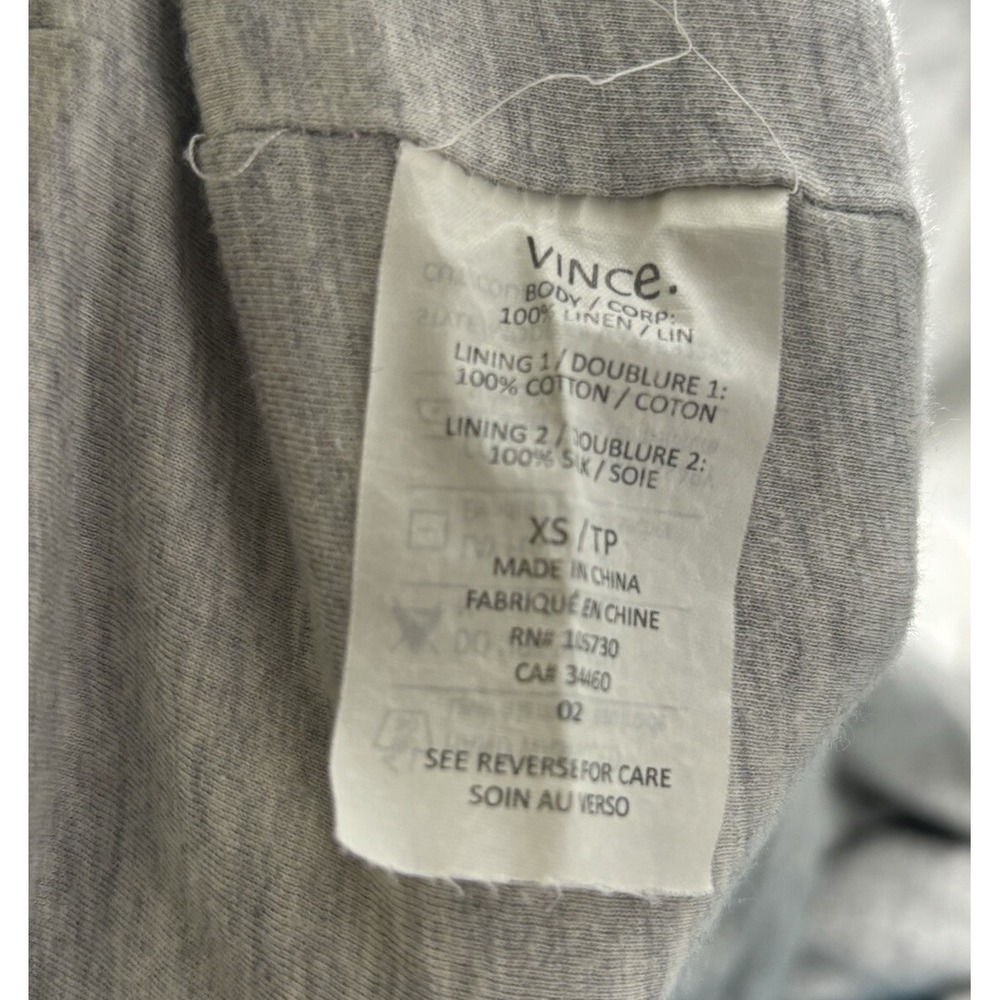 Vince Dress Womens XS  Gray Linen Henley Shirtdress Roll Sleeves Tie Waist - Picture 10 of 10